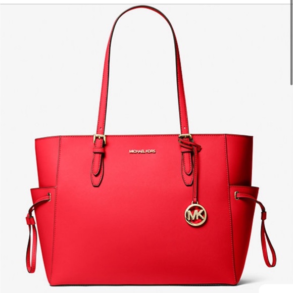 MICHAEL KORS GILLY LARGE DRAWSTRING TRAVEL TOTE BRIGHT RED COLOR - Picture 2 of 15